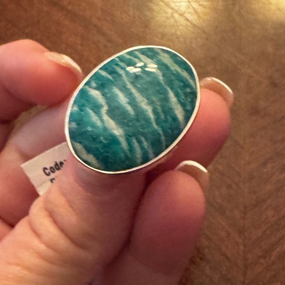 Sterling Silver And Large Amazonite Ring - image 5